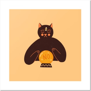 Cute black cat art. Halloween fortune teller illustration Posters and Art